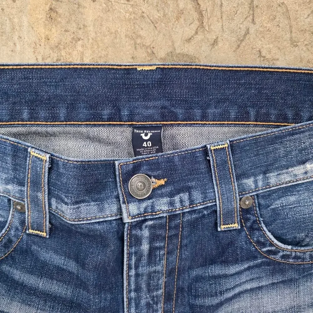 Y2K True Religion White Striped Denim Jeans (42x34)